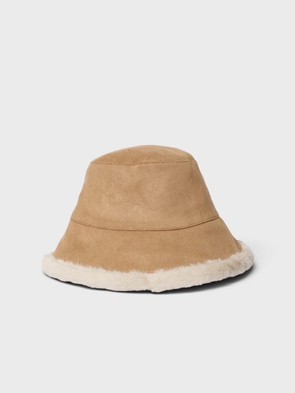 Brown suede bucket and fur bucket hat